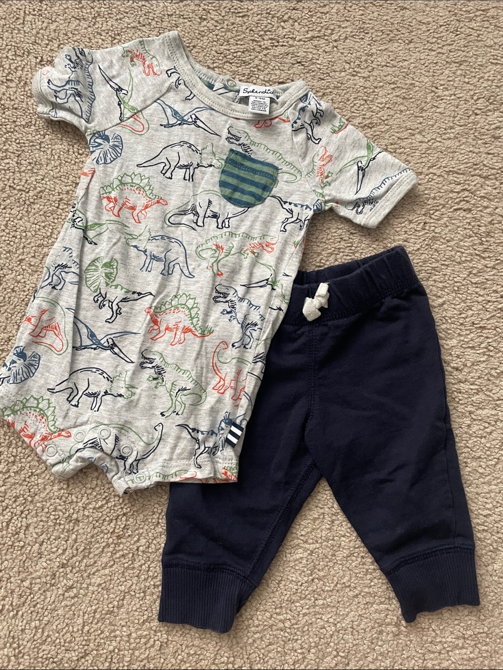 Splendid Baby Dino Print Matching Set in Gray and Navy